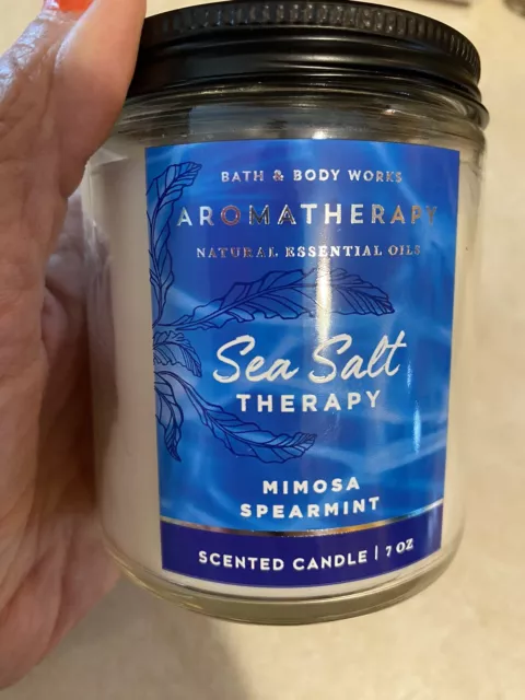 1 Bath & Body Works Aromatherapy Sea Salt Mimosa Spearmint Single Wick Candle