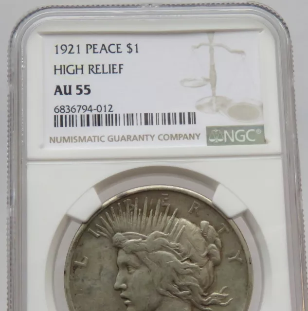 1921 Peace Silver Dollar High Relief NGC AU 55 - Free Shipping! - F#4012