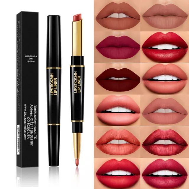 Double In 1 Lasting 2 Durable Long Waterproof Velvet Liner With Lip Lipstick