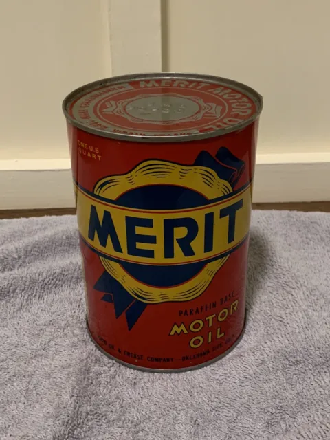 Rare Original Merit Motor Oils Quart Oil Can Gas And Oil Advertising