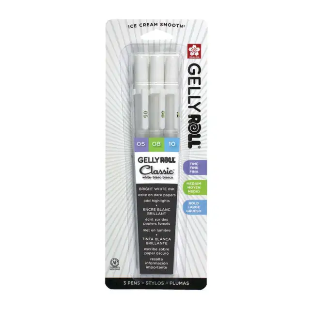 Sakura "Gelly Roll" Classic Gel Ink Pen - White - 3 Pack [Fine/Medium/Bold/Mix]