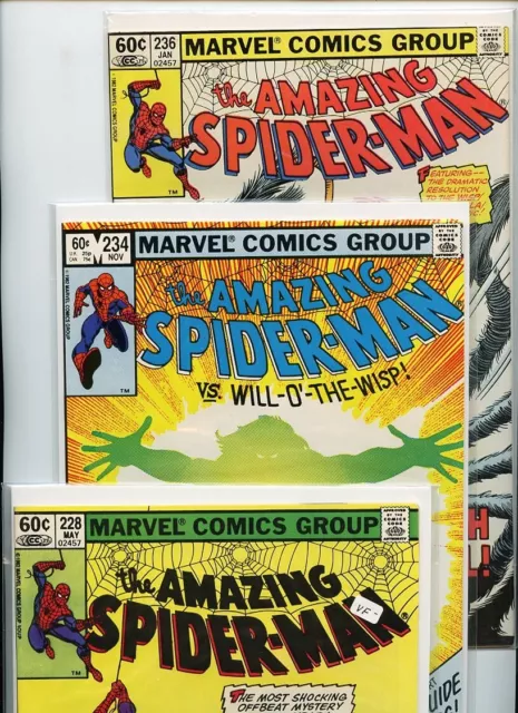 The Amazing Spiderman #228, #234, and #236 Marvel Comics Lot of 3 Books