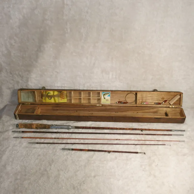 VINTAGE JAPAN BAMBOO fly rod / casting rod in wood box 5 pc wooden