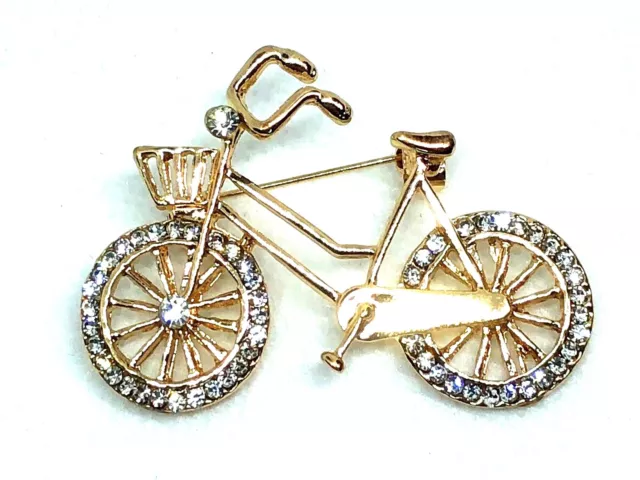 Bicycle Rhinestone Brooch pin 2"x 1.5" GIFT gold tone Christmas gift idea #5