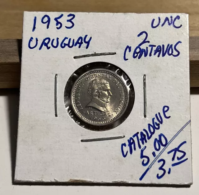 1953 Uruguay 2 Centesimos UNC (INV F)
