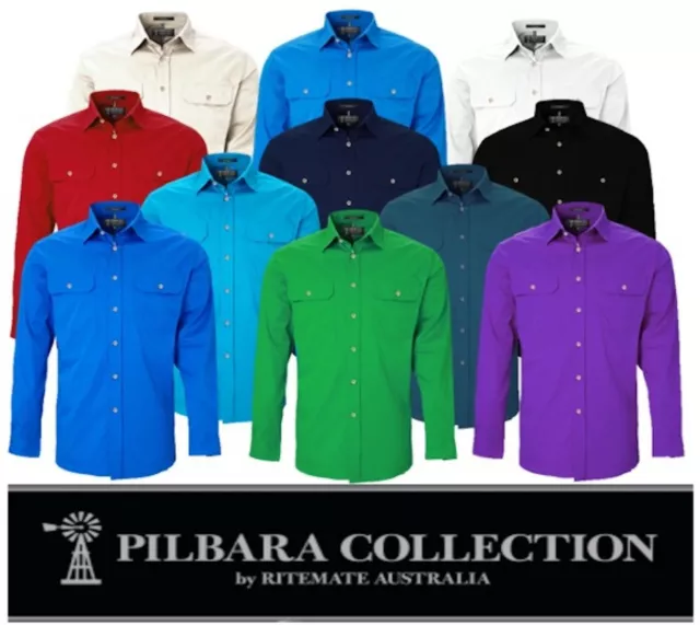 Ritemate Pilbara - Open  Front Long Sleeve Mens Work / Dress  Shirt - Rm500Bt
