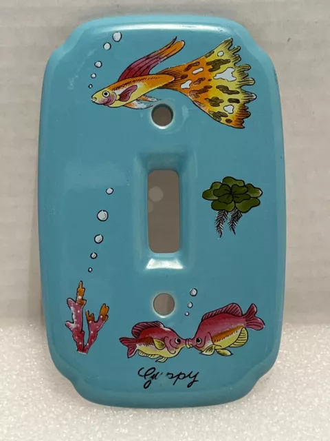 takahashi Blue Porcelain Light Switch Cover Plate Colorful Guppy Fish Ceramic