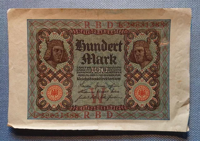 alte Reichsbanknote Hundert Mark Berlin 1. November 1920 Reichsbankdirektorium