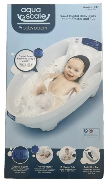 Baby Patent Aqua Scale 3-In-1  Digital Scale Water Thermometer & Tub-0-24M-New 2