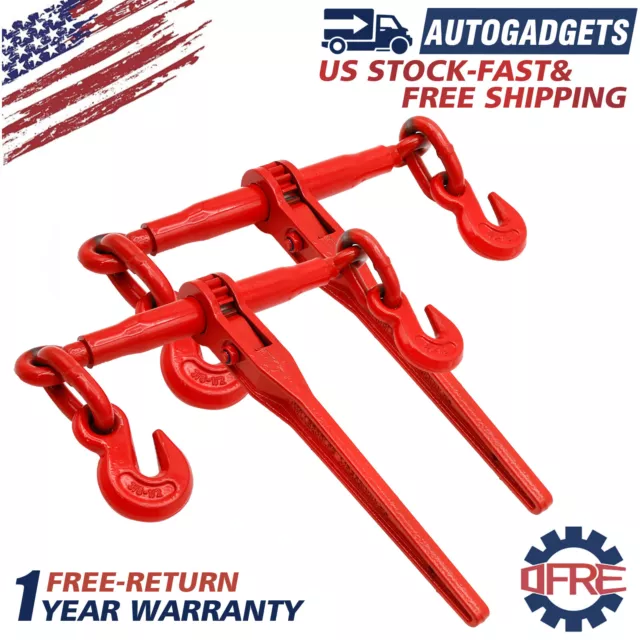 Ratchet Load Binder 3/8in-1/2in 9215lbs for Tie Down 2 pack Red