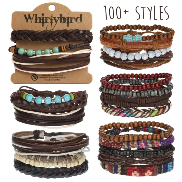 Womens Leather Bracelet Stacker Stacking Wide Multi Row Layer Stack Wristband