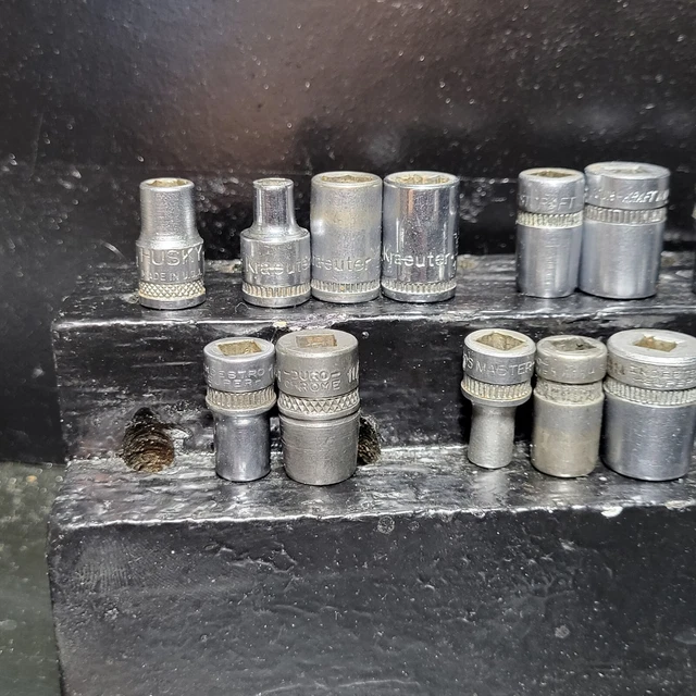 Vintage 1/4" Dr. USA made Sockets, W/ Knurling By INDESTRO/DURO, KRAEUTER & more 2