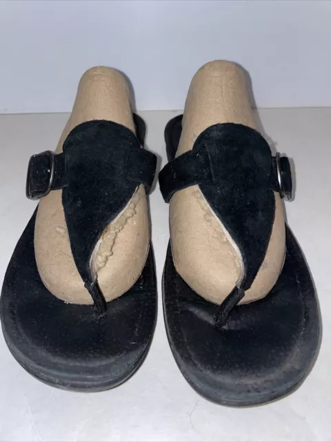 UGG Womens Sandal Size 8/9 Thong Slide Flip Flop Black Leather Shoe Sherpa Lined