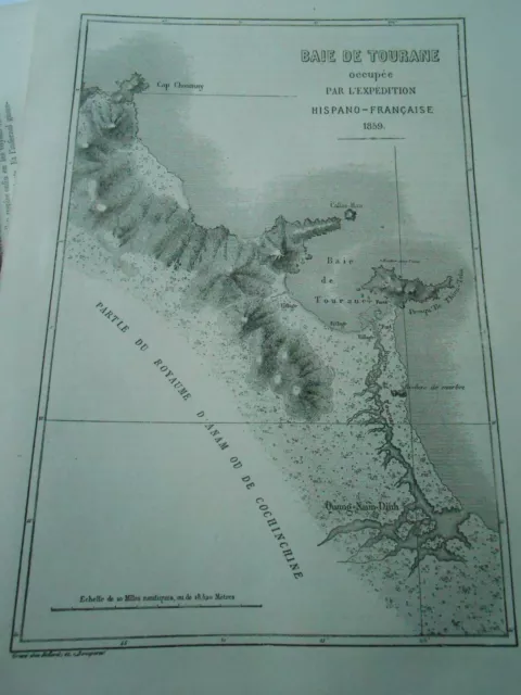Gravure 1860 - Carte Baie de Tourane occupée par expédition Hispano Francaise