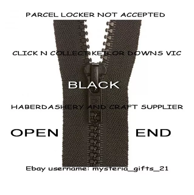 Open End Plastic Jacket Zipper/Zip Size*35Cm-90Cm Black 310