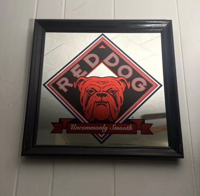 Vintage RED DOG Beer Bar Mirror - Uncommonly Smooth - 18.5 X 18.5”