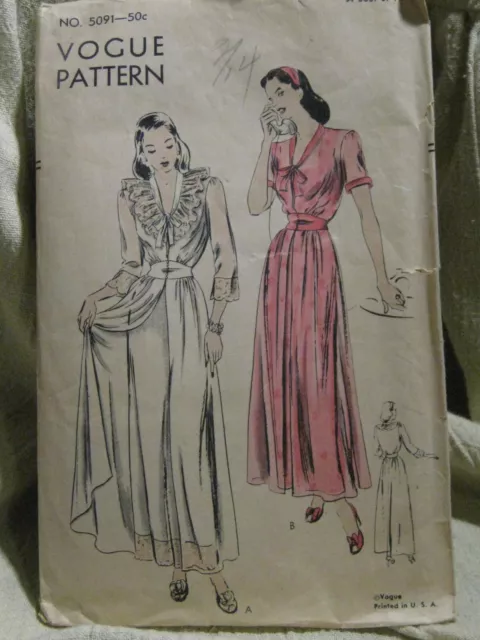 c 1950 Vogue 5091 Sz 16 Negligee Pattern