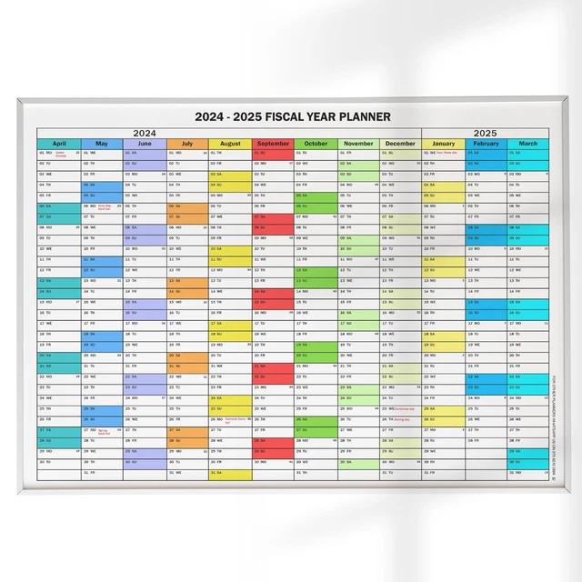 FISCAL 2024 - 2025 Full Year Calendar Wall Planner Home Office Work A5 ...
