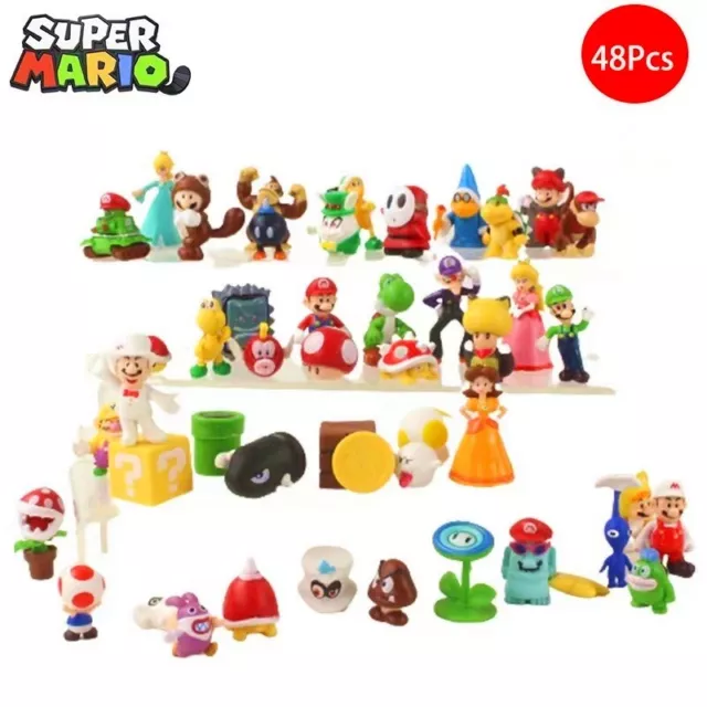 New 48 Pcs Super Mario Bros Action Figures Figurines Set Cake Topper Decor Toy