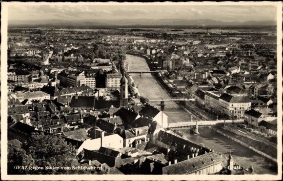 Ak Graz Steiermark, Stadtpanorama gegen Süden vom Schlossberg aus - 3859410
