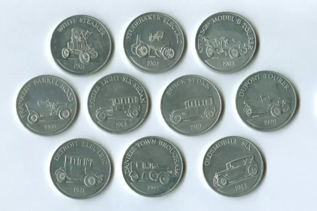 A Set of 10 Vintage 1968 SUNOCO / DX Gasoline ANTIQUE CAR Coins!