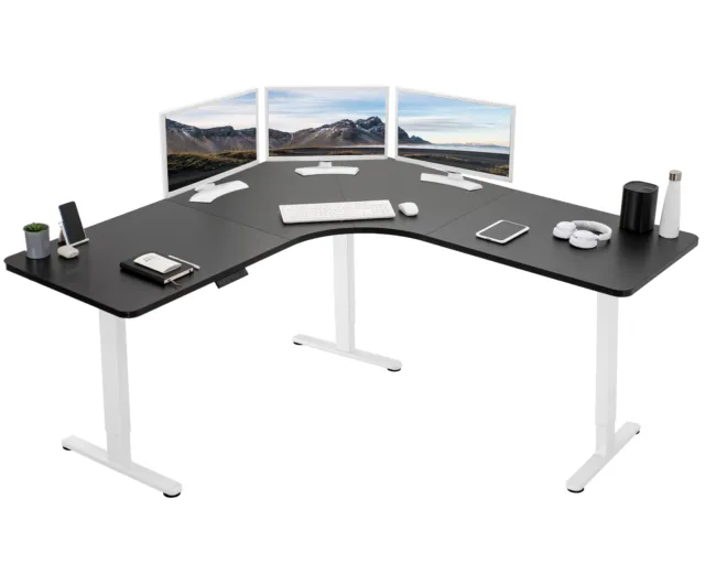 VIVO Black / White Electric 71" x 71" Curved Corner Stand Up Desk