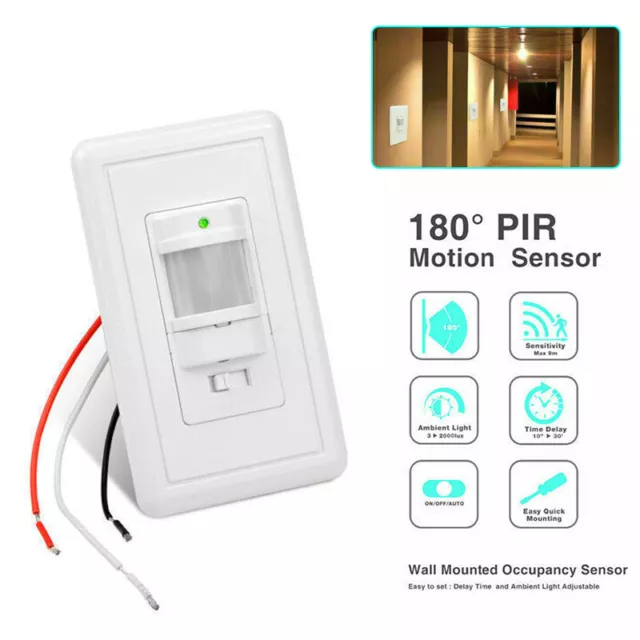 White AC 110V PIR Motion Sensor Light Switch Detector Infrared Wall Occupancy