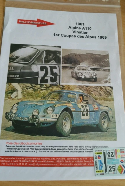 Décalcomanies 1/24 Alpine Renault A110 Darniche – Rallye D'Autriche 1973 – Neuf