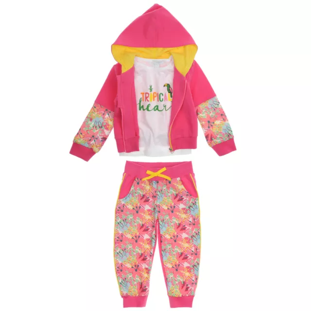 Fuchsia Girls Track Suit Set Hoodie Bottom T-shirt  2-3 -4-5-6-7 Year Old