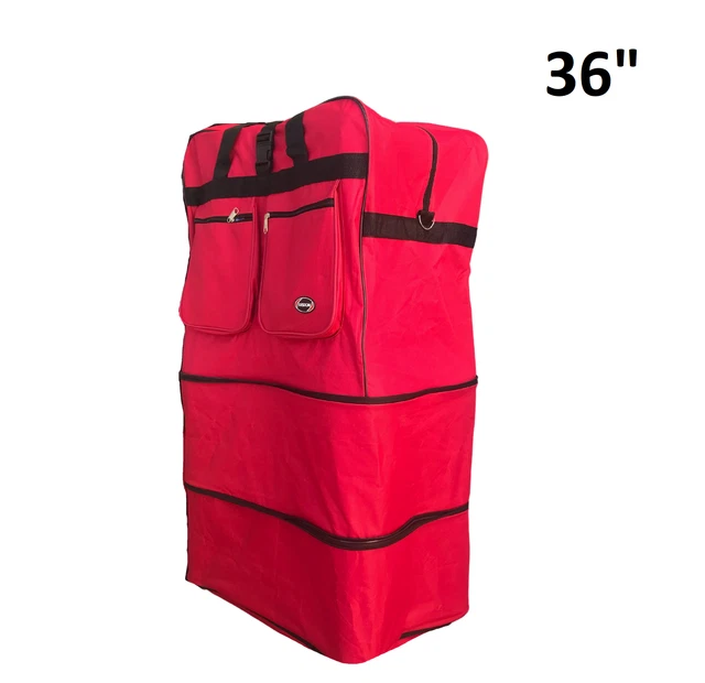 3-Layers Expandable Duffel Bag red Suitcase Collapsible Rolling Wheel  36”