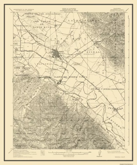 Topo Map - Salinas California Quad - USGS 1912 - 23 x 27.69