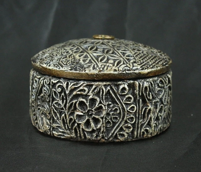 Antique Wooden Style Sculpture Rustic Box Hand Painted Floral Design