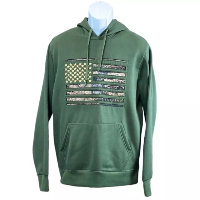 Mossy Oak Men’s Long Sleeve Camo Flag Hooded Sweatshirt Size L Green Color
