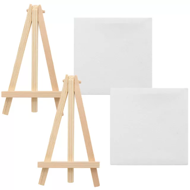 2 Sets Mini Oil Painting Board Wooden Student Desktop Easel