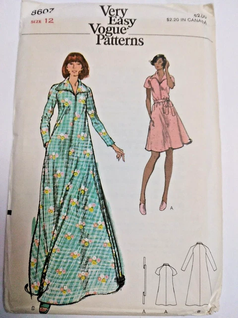 Cuerda Muumuu Vestido 12 Muy Fácil Vogue 8607 Patrón de Costura UC Vtg 80s Corto