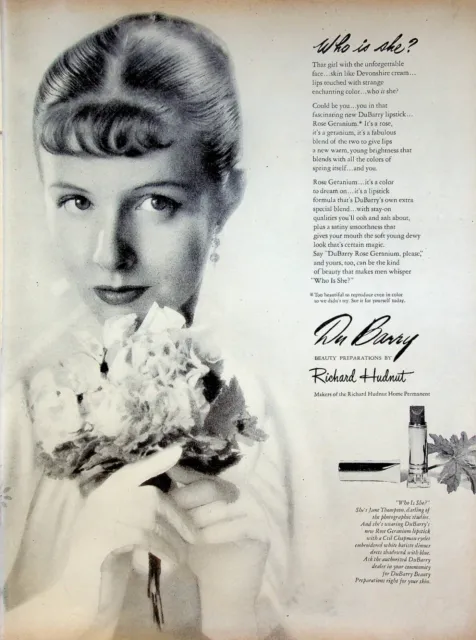 1949 DuBarry Lipstick Vintage Print Ad 1940s Model June Thomson Richard Hudnut