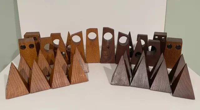 Vintage Mid Century Modern Chess Set Abstract Hand Carved Wood 32 Pieces Large
