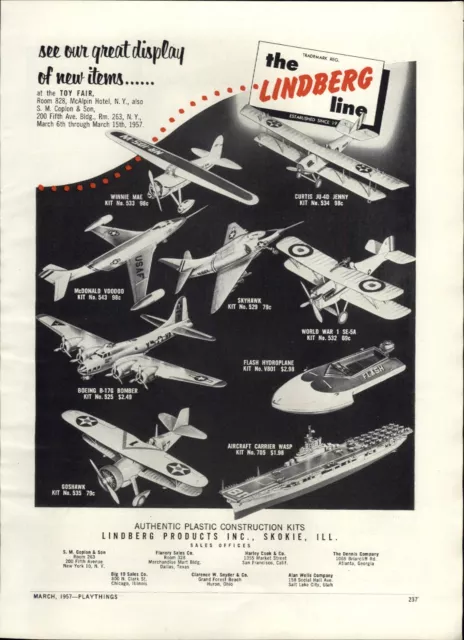 1957 PAPER AD Lindberg Scale Model Airplanes Store Display RACK Hydroplane