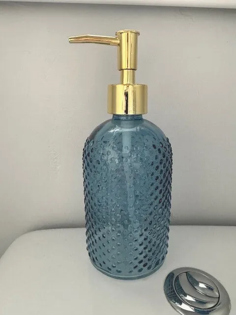 Soap Dispenser Glass Ribbed Lotion Liquid Pump Sink Bathroom Kitchen 400ml
