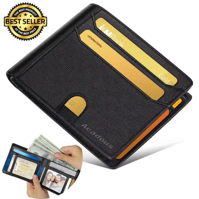 Genuine Leather Minimalist Bifold Wallets for Men RFID Blocking Slim Mens Wallet