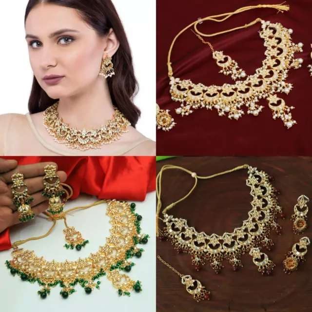 Conjunto de joyería india de Bollywood chapado en oro con perlas Kundan,...
