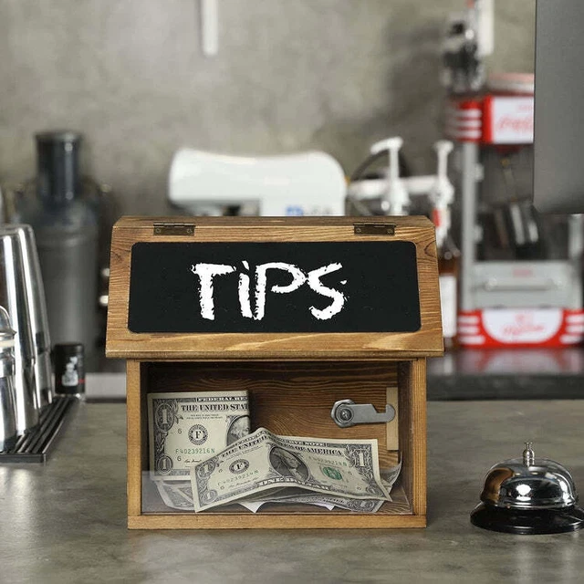 Wood Locking Suggestion Box with Chalkboard, Restaurant Tip Box, Donation Box
