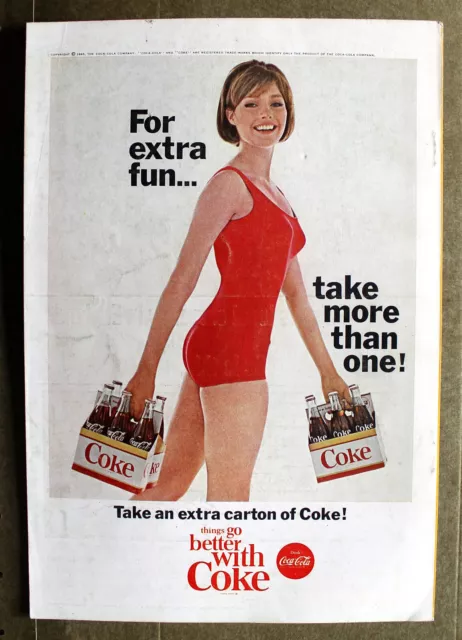 Vintage Magazine Print Ad 1965  Coke Coca Cola Swimsuit Model  7 x 10