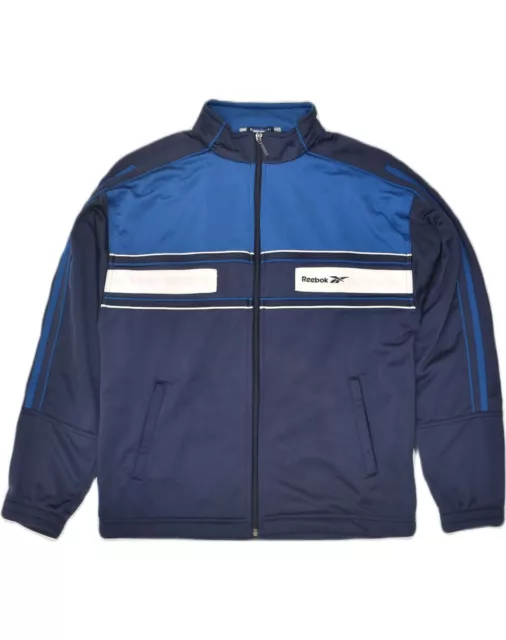 REEBOK Boys Tracksuit Top Jacket 14-15 Years XL Blue Colourblock Polyester AB72