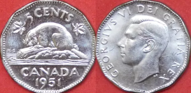 Brilliant Uncirculated 1951 Canada Low Relief 5 Cents