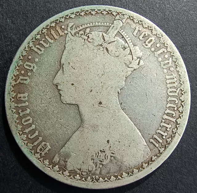 1872 Queen Victoria Gothic Silver Florin / Two Shilling British Coin: Die 30