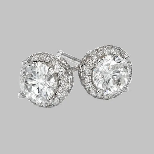 Brillant 14KT or Blanc Diamant Rond Clou Earrings 3.90 CT F/VS1