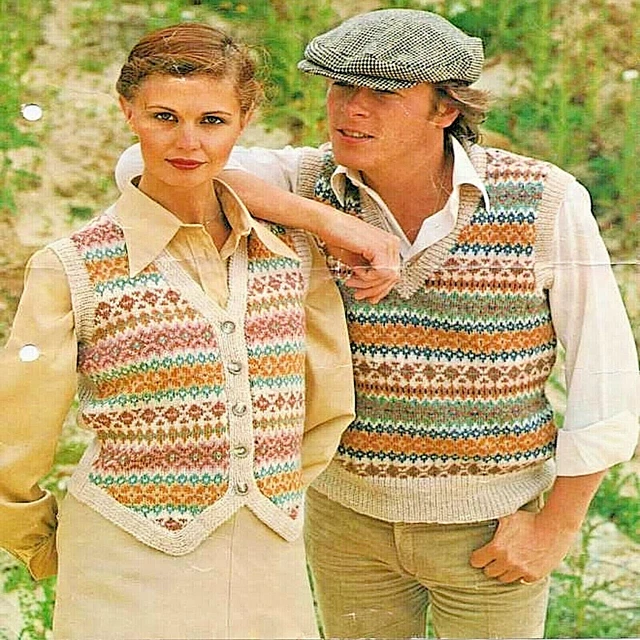 KNITTING PATTERNS LADIES Mens Vintage Fair Isle Tank Top & Waistcoat DK