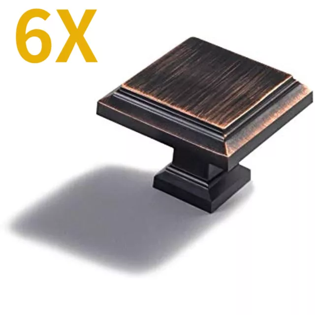 6PCS Oil Rubbed Bronze Square Cabinet Knobs Brushed Drawer Wardrobe Hardware