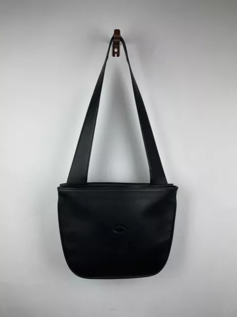 LONGCHAMP PARIS  - Medium Black classic pebble leather shoulder bag 13" X 10"